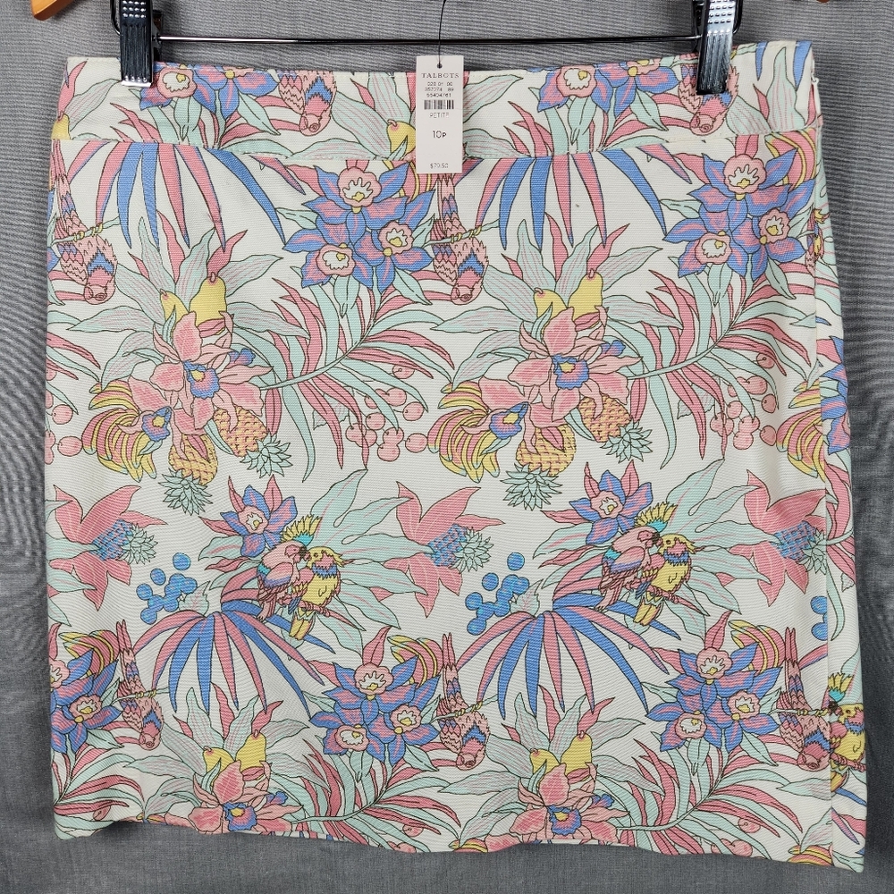 Talbots Skirt Womens Size 10P Pink Floral Parrots Side Zip Lined NWT